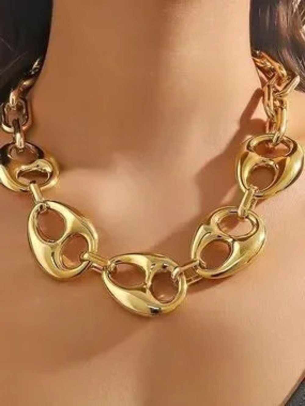 Anthropologie Polished Gold Color Link Necklace